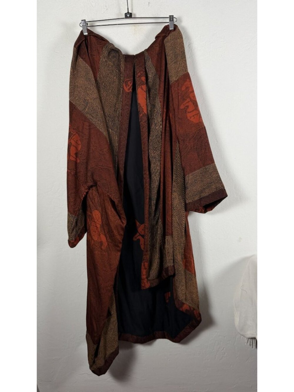Vintage Japanese Kimono Robe Haori Mixed Fabric Oversized Brown Rust Coat Jacket
